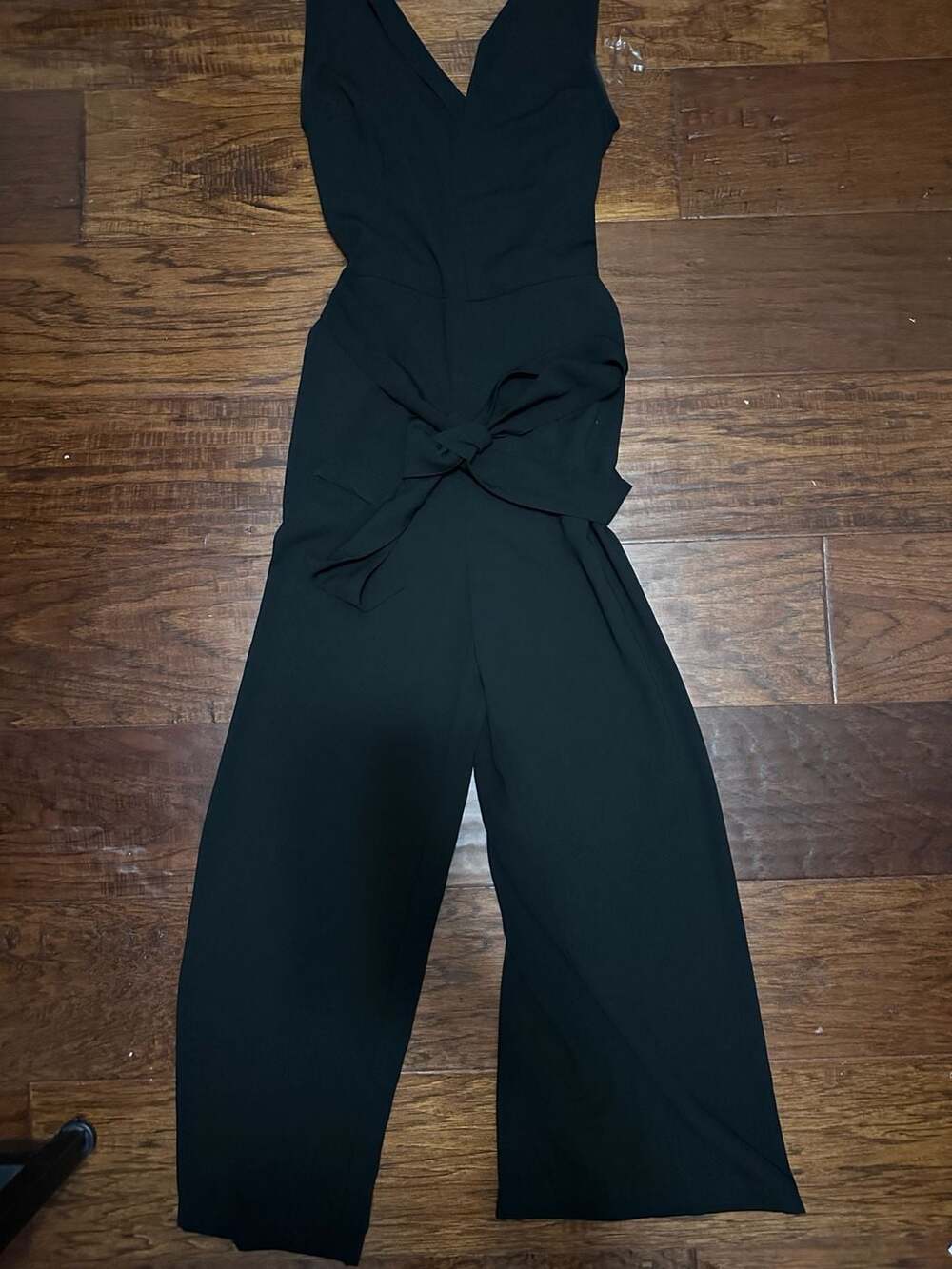 A New Day Jumpsuit Size XS Black Tie Waist V-Neck Wide Leg